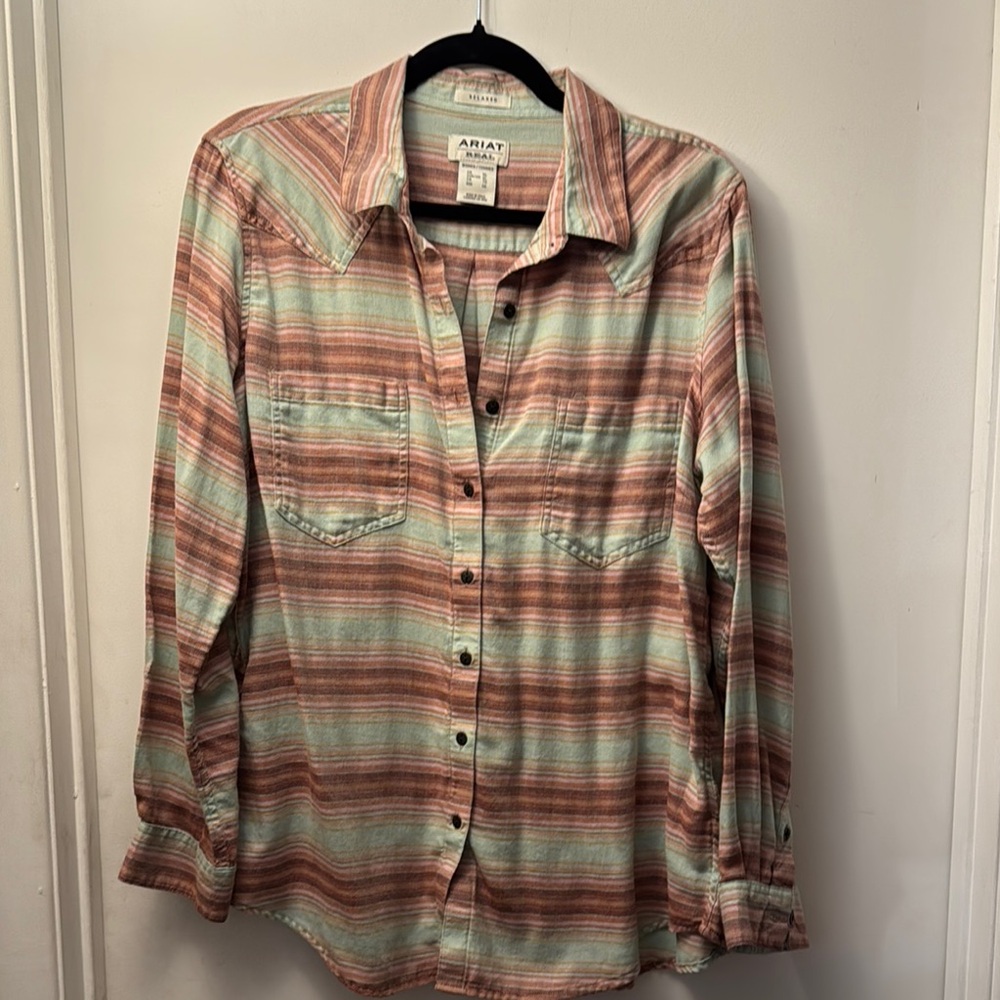 Ariat Brown and Green Casual Button Down Shirt